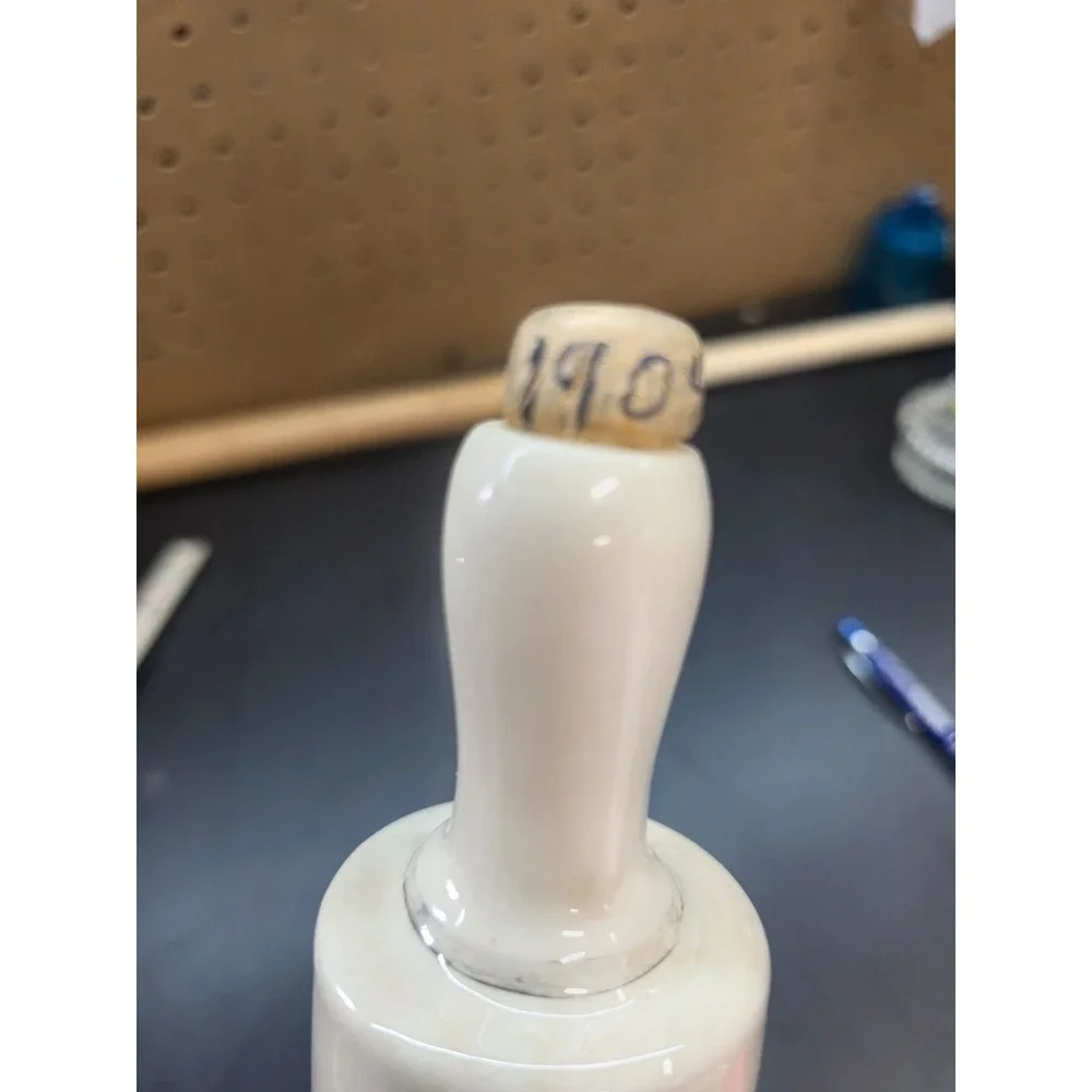 Vintage Ceramic Water Filled Rolling Pin Floral Cross Stitch Cream 15.5in